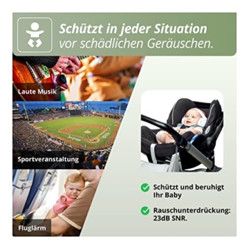 Alpine Muffy Baby Kapselgehörschützer - Gehörschutz für Babys und Kleinkinder von 12 bis 36 Monate - Lärmschutz Verhindert Gehörschäden - Verbessert den Schlaf unterwegs - Bequeme Passform - Grün - 4