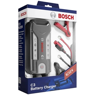 Bosch C3 - intelligentes und automatisches Batterieladegerät - 6V-12V / 3.8A - für Blei-Säure, GEL, Start/Stopp EFB, Start/Stopp AGM-Batterie für Motorräder, Pkw, Kleintransporter - 1