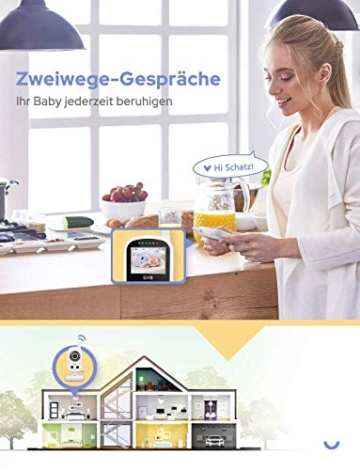 GHB Babyphone mit Kamera Video Baby Monitor 2,4 GHz Gegensprechfunktion ECO Modus Nachtsicht Temperatursensor Schlaflieder Lange Akkulaufzeit, 480p - 3