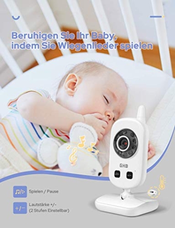 GHB Babyphone mit Kamera Video Baby Monitor 2,4 GHz Gegensprechfunktion ECO Modus Nachtsicht Temperatursensor Schlaflieder Lange Akkulaufzeit, 480p - 6