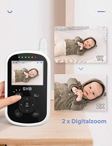 GHB Babyphone mit Kamera Video Baby Monitor 2,4 GHz Gegensprechfunktion ECO Modus Nachtsicht Temperatursensor Schlaflieder Lange Akkulaufzeit, 480p - 7