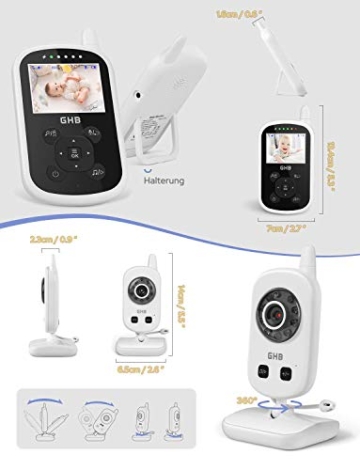 GHB Babyphone mit Kamera Video Baby Monitor 2,4 GHz Gegensprechfunktion ECO Modus Nachtsicht Temperatursensor Schlaflieder Lange Akkulaufzeit, 480p - 8
