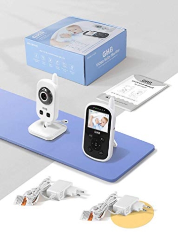 GHB Babyphone mit Kamera Video Baby Monitor 2,4 GHz Gegensprechfunktion ECO Modus Nachtsicht Temperatursensor Schlaflieder Lange Akkulaufzeit, 480p - 9
