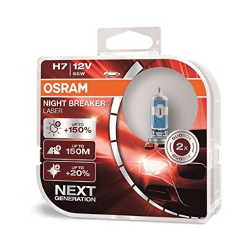 Osram Night Breaker Laser H7 next Generation, +150% mehr Helligkeit, Halogen-Scheinwerferlampe, 64210NL-HCB, 12V PKW, Duo Box (2 Lampen)(2 Stück) 1er Pack - 9
