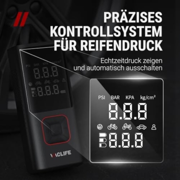 VacLife Elektrische Luftpumpe für Reifen, Tragbare Akku Luftpumpe für Mehrzweckauto, Kompakte Akku Kompressor, 150 PSI Luftpume für Autoreifen, Fahrradreifen und Aufpumpbare Produkt (VL7008) - 4