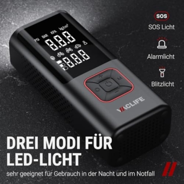 VacLife Elektrische Luftpumpe für Reifen, Tragbare Akku Luftpumpe für Mehrzweckauto, Kompakte Akku Kompressor, 150 PSI Luftpume für Autoreifen, Fahrradreifen und Aufpumpbare Produkt (VL7008) - 6