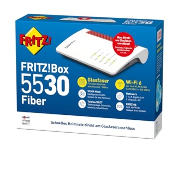 AVM FRITZ!Box 5530 Fiber (Glasfasermodem mit 2x2 Wi-Fi 6 (WLAN AX), bis zu 3 GBit/s, 2.5-Gigabit-LAN-Port, geeignet für Deutschland) - 5