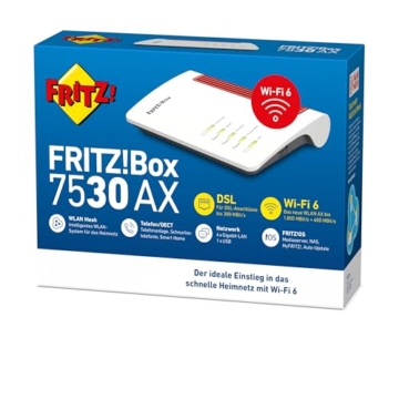 AVM FRITZ!Box 7530 AX WI-FI 6 Router (DSL/VDSL,1.800 MBit/s (5GHz)&600 MBit/s (2,4 GHz),bis zu 300 MBit/s mit VDSL-Supervectoring 35b,WLAN Mesh,DECT-Basis,Media Server,geeignet für Deutschland) - 5