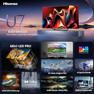 Hisense 55U7NQ 139cm (55 Zoll) Fernseher, 4K Mini LED ULED HDR Smart TV, Quantum Dot, 120Hz/ 144Hz VRR, HDMI 2.1, Game Mode Pro, Dolby Vision IQ & Atmos, Bluetooth, Alexa Built-in, Anthrazit, [2024] - 6