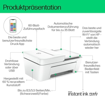HP DeskJet 4220e Multifunktionsdrucker, 3 Monate gratis drucken mit HP Instant Ink inklusive, HP+, Drucker, Kopierer, Scanner, Mobiler Faxversand, WLAN, Automatische Dokumentenzuführung, Weiß - 3