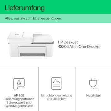 HP DeskJet 4220e Multifunktionsdrucker, 3 Monate gratis drucken mit HP Instant Ink inklusive, HP+, Drucker, Kopierer, Scanner, Mobiler Faxversand, WLAN, Automatische Dokumentenzuführung, Weiß - 4