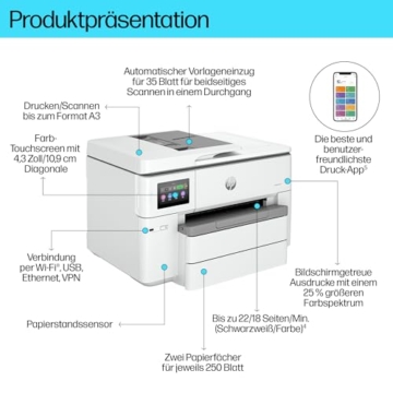 HP OfficeJet Pro 9730e A3-Multifunktionsdrucker (Drucken, Scannen und Kopieren bis A3), 3 Monate gratis drucken mit HP Instant Ink inklusive, HP+, Fax, WLAN, LAN, Duplex, Airprint, Grau-Weiß - 3
