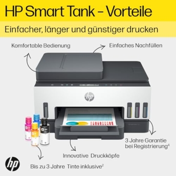 HP Smart Tank 7305 3-in-1 Multifunktionsdrucker, 30€ Cashback, (WLAN; Duplex; ADF) – 3 Jahre Tinte inklusive, 3 Jahre Garantie, großer Tintentank, hohe Reichweite, Drucken in hoher Qualität - 2