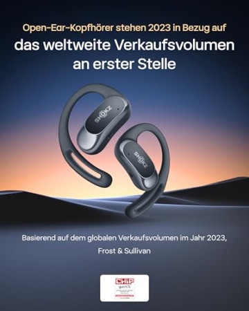SHOKZ OpenFit Air Open-Ear-Kopfhörer, True Wireless Bluetooth-Ohrhörer mit Mikrofon, Ohrhörer mit Air-Ohrbügel, Schnellaufladung, 28h Wiedergabe, wasserdicht IP54 fürs Training, Tragetasche, Schwarz - 2