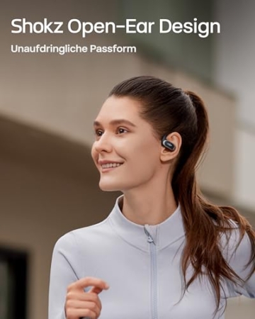 SHOKZ OpenFit Air Open-Ear-Kopfhörer, True Wireless Bluetooth-Ohrhörer mit Mikrofon, Ohrhörer mit Air-Ohrbügel, Schnellaufladung, 28h Wiedergabe, wasserdicht IP54 fürs Training, Tragetasche, Schwarz - 3