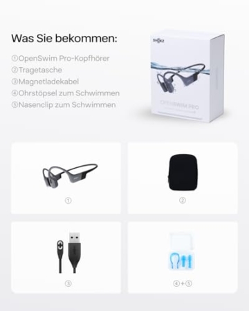 SHOKZ OpenSwim Pro Knochenschall Sport-Kopfhörer, kabellose Open-Ear-Ohrhörer, Bluetooth 5.4, IP68 wasserdicht, 32GB-MP3-Speicher, Mikros mit Geräuschunterdrückung, 9 Std Wiedergabe, Laufen, Schwimmen - 9