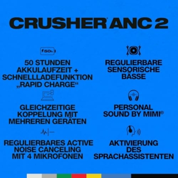 Skullcandy Crusher ANC 2 Over-Ear Noise Cancelling Wireless-Kopfhörer mit Sensory Bass, 50 Std. Akkulaufzeit, Skull-iQ, Alexa-Unterstützung, Mikro, Bluetooth-kompatibel - Schwarz - 4