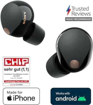 Sony WF-1000XM5 Kabellose Noise Cancelling Kopfhörer, Bluetooth, In-Ear-Kopfhörer, Mikrofon, bis zu 24 Stunden Akkulaufzeit, Schnellladefunktion, IPX4, iOS & Android kompatibel - Schwarz, klein - 2