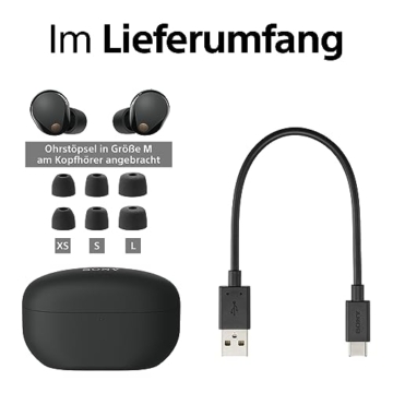 Sony WF-1000XM5 Kabellose Noise Cancelling Kopfhörer, Bluetooth, In-Ear-Kopfhörer, Mikrofon, bis zu 24 Stunden Akkulaufzeit, Schnellladefunktion, IPX4, iOS & Android kompatibel - Schwarz, klein - 8