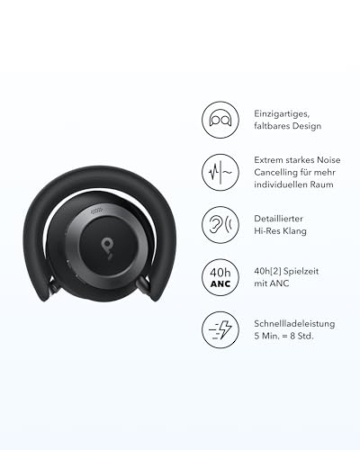 soundcore by Anker Space One Pro Kabellose Kopfhörer, Adaptives aktives Noise Cancelling, 6 Mikros, Faltbar bequem, 60h Akku, Verlustfrei, Schnellladen, Hi-Res Wireless Audio LDAC - 2