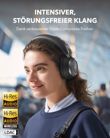 soundcore by Anker Space One Pro Kabellose Kopfhörer, Adaptives aktives Noise Cancelling, 6 Mikros, Faltbar bequem, 60h Akku, Verlustfrei, Schnellladen, Hi-Res Wireless Audio LDAC - 5
