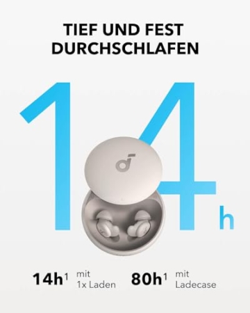 soundcore Schlaf-Earbuds Sleep A20 von Anker, Geräuschblockierung, Seitenschläfer, 80h Wiedergabe, Schlaf-Analyse, personalisierbare Weckfunktion, Bequemes flaches Design - 5