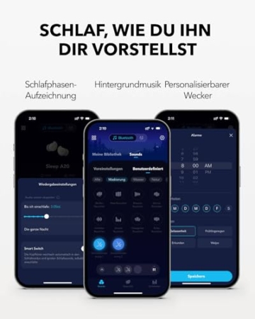 soundcore Schlaf-Earbuds Sleep A20 von Anker, Geräuschblockierung, Seitenschläfer, 80h Wiedergabe, Schlaf-Analyse, personalisierbare Weckfunktion, Bequemes flaches Design - 7