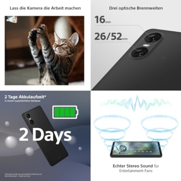 Sony Xperia 10 VI (5.000 mAh Akku, 6,1 Zoll 21:9 OLED, DREI optische Brennweiten, Leicht und kompakt, 3,5mm Audio, Android 14, IP65/68, Dual SIM, schwarz, 24+12 Monate Garantie [Amazon Exklusiv] - 7