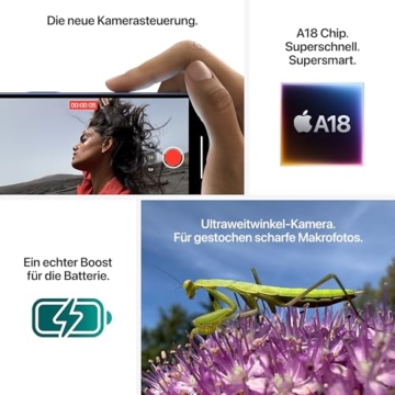 Apple iPhone 16 128 GB: 5G Handy mit Kamerasteuerung, A18 Chip und einem echten Boost für die Batterie. Funktioniert mit AirPods, Schwarz - 5