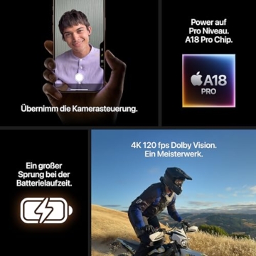 Apple iPhone 16 Pro 128 GB: 5G Handy mit Kamerasteuerung, 4K 120 fps Dolby Vision und einem großen Sprung bei der Batterielaufzeit. Funktioniert mit AirPods, Titan Schwarz - 5