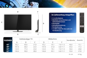 Philips Ambilight 55OLED809 4K OLED Smart TV - 55-Zoll Display mit P5 AI Perfect Picture, Ultra HD Google TV, Dolby Vision und Dolby Atmos Sound - Funktioniert mit Alexa und Google Sprachassistent - 4
