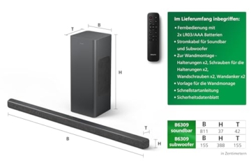 PHILIPS TAB6309 Soundbar 2.1 mit drahtlosem Subwoofer - 2,1 Kanal 320W, DTS Virtual X, Bluetooth 5.4, HDMI ARC, optische Verbindung und USB-Konnektivität - Dunkelgrau - 10