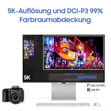 Samsung ViewFinity S90PC High Resolution Monitor with 4K Slim Fit Camera, 27 Inch, IPS Panel, 5120 x 2880 Pixels, 99% DCI-P3 Colour Space Coverage for Graphic Design, Refresh Rate 60Hz, 5ms, Pivot - 5