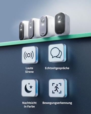 Arlo Essential 2 HD Akku Überwachungskamera Aussen WLAN, Kabellos, 1080p Video, Farbnachtsicht, Licht, Bewegungsmelder, Sirene, 2-Wege Audio, Smart Home + Arlo Secure Plan Testzeitraum, 4er Set - 2