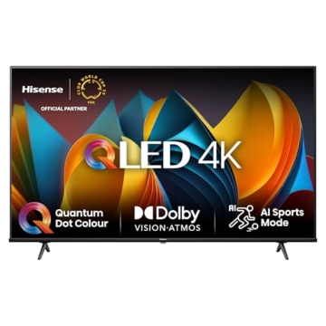 Hisense 43E7NQ 108 cm (43 Zoll) Fernseher, 4K UHD, QLED, HDR10, HDR10+ decoding, HLG, Dolby Vision Atmos, 60Hz Panel, Smooth Motion, Bluetooth, Alexa Built-in, VIDAA Voice, Schwarz [2024] - 1