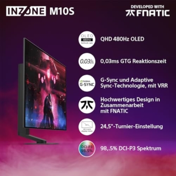 Sony INZONE M10S 27“ OLED QHD PC Gaming Monitor: 1440p, 480Hz, 0.03ms GTG, DCI-P3 98.5%, G-Sync, Adaptive Sync, VRR, Co-entwickeltes Modell mit Fnatic, 1300 nits, DisplayPort 2.1-2 x HDMI 2.1- PC, PS5 - 2