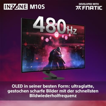 Sony INZONE M10S 27“ OLED QHD PC Gaming Monitor: 1440p, 480Hz, 0.03ms GTG, DCI-P3 98.5%, G-Sync, Adaptive Sync, VRR, Co-entwickeltes Modell mit Fnatic, 1300 nits, DisplayPort 2.1-2 x HDMI 2.1- PC, PS5 - 4