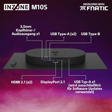 Sony INZONE M10S 27“ OLED QHD PC Gaming Monitor: 1440p, 480Hz, 0.03ms GTG, DCI-P3 98.5%, G-Sync, Adaptive Sync, VRR, Co-entwickeltes Modell mit Fnatic, 1300 nits, DisplayPort 2.1-2 x HDMI 2.1- PC, PS5 - 10
