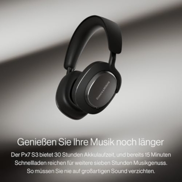 Bowers & Wilkins Px7 S3 Over-Ear-Kopfhörer mit Geräuschunterdrückung, kabellos, aptX™ Lossless, Schnellladung, 30 Stunden Wiedergabe, 8 integrierte Mikrofone - Anthrazitschwarz - 5