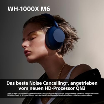 SONY WH-1000XM6 Flagship Noise Cancelling Over-Ear Wireless Kopfhörer, Signature Hi-Res Sound, ultimativer Komfort, faltbarem Design, strapazierfähige Tasche, 30 Std-Akku, iOS & Android, Midnight Blue - 3