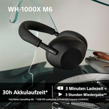SONY WH-1000XM6 Flagship Noise Cancelling Over-Ear Wireless Kopfhörer, Signature Hi-Res Sound, ultimativer Komfort, faltbarem Design, strapazierfähige Tasche, 30 Std-Akku, iOS & Android, Midnight Blue - 7