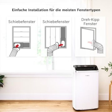 Bosch Cool 5000 Mobiles Klimagerät - 3-in-1 Klimaanlage, Luftentfeuchter, Ventilator - 3,4 kW für Räume bis zu 46 m² - Mit Auto-Modus, Silent-Modus & Sleep-Modus - 7