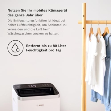 Bosch Cool 5000 Mobiles Klimagerät - 3-in-1 Klimaanlage, Luftentfeuchter, Ventilator - 3,4 kW für Räume bis zu 46 m² - Mit Auto-Modus, Silent-Modus & Sleep-Modus - 8