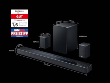 TCL Q85H Pro Soundbar 7.1.4 Kanal, 860W Heimkino-Lautsprecher mit Cinema Surround, Dolby Atmos, DTS:X, Sound Expansion, Bluetooth 5.1, HDMI eARC, USB, Optisch, Premium-Design, Eine Fernbedienung - 2