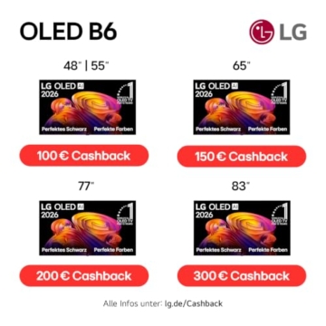 LG OLED55B68LA TV 55 Zoll (139 cm) 4K OLED AI TV (α8 Gen3 4K AI Prozessor, webOS 26, 120Hz (VRR bis zu 120Hz)) [Modelljahr 2026] [Energieklasse F] - 2